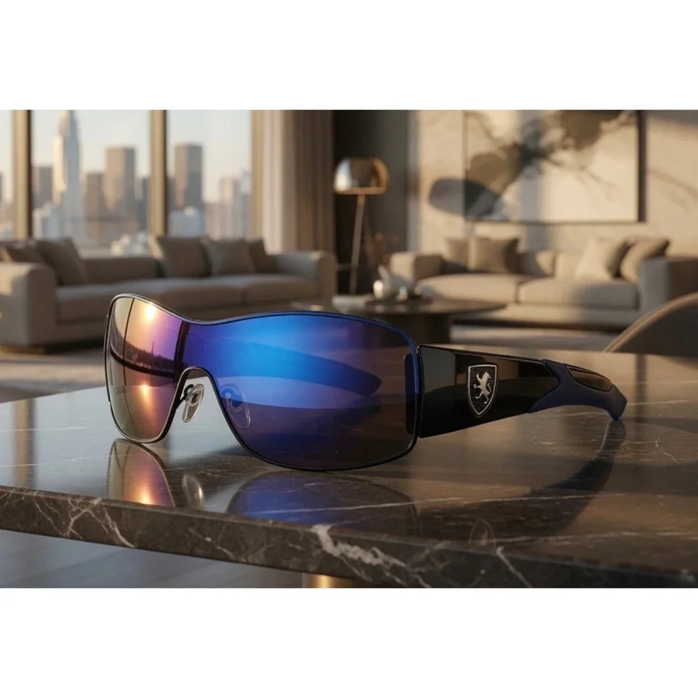 Blue Mirrored Shield Women‎ Sunglasses Black Wraparound Sporty Y2K Shades Lentes